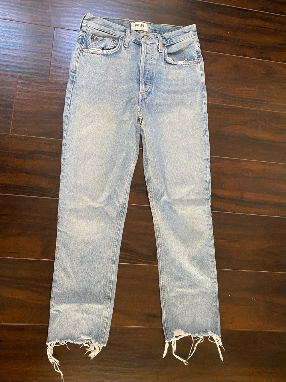 Agolde Riley Crop - Light Blue High-Rise Straight Jeans